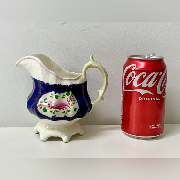 19th Century Vintage Gaudy Welsh Feather Pattern Thorn Handled Creamer Jug - Picture 8 of 16